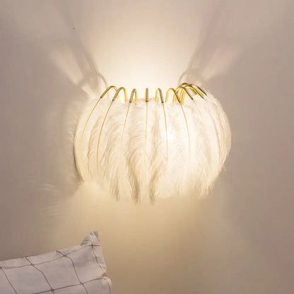 DecorBites™ Modern Grey and White Sconce Light with Feather Detail for Parlor Wall
