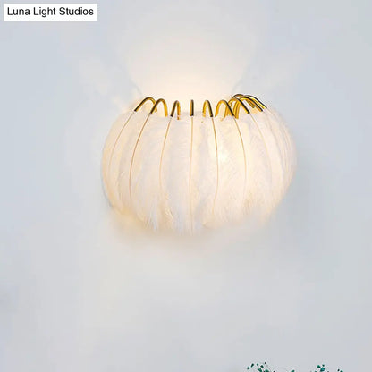 DecorBites™ Modern Grey and White Sconce Light with Feather Detail for Parlor Wall