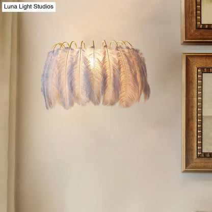 DecorBites™ Modern Grey and White Sconce Light with Feather Detail for Parlor Wall
