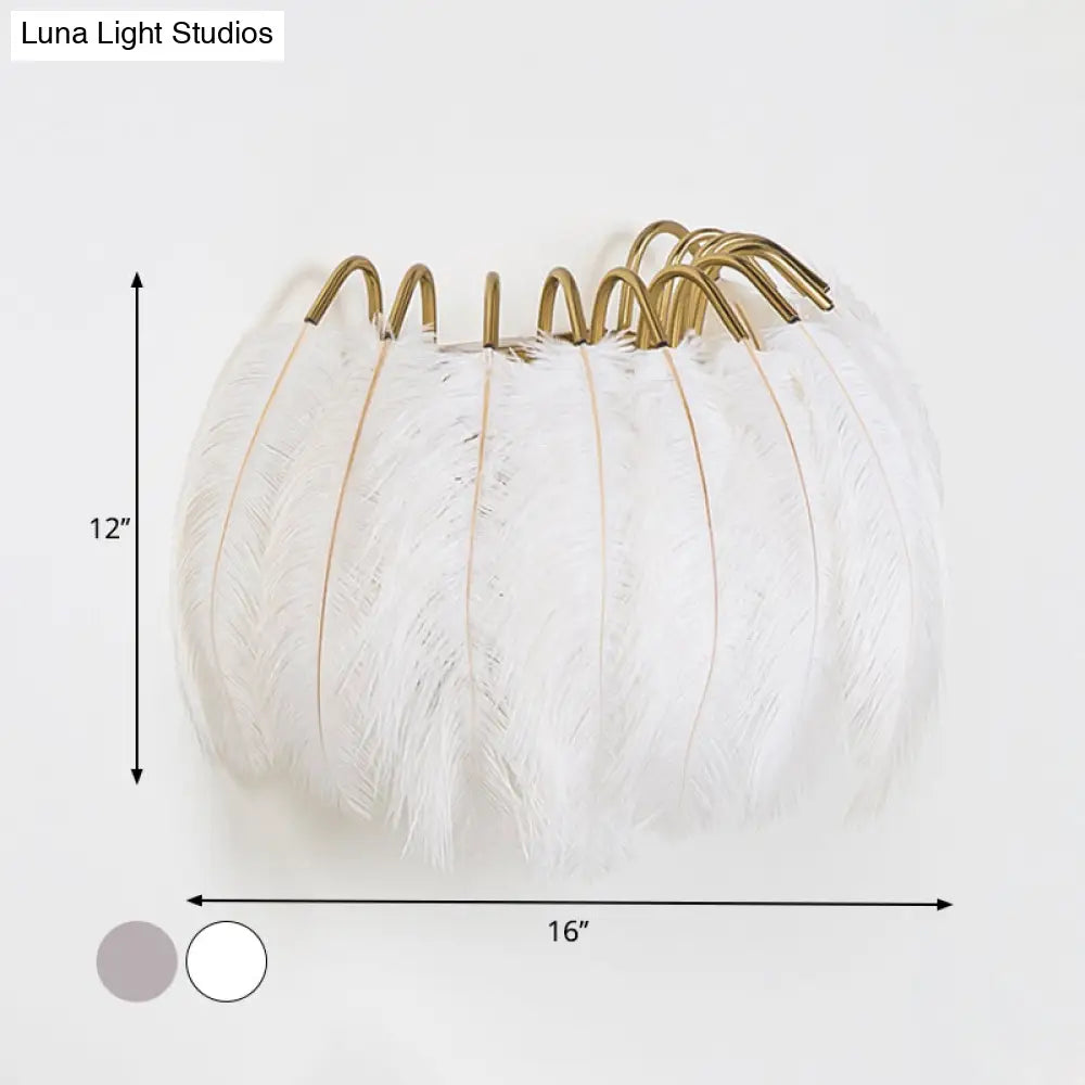 DecorBites™ Modern Grey and White Sconce Light with Feather Detail for Parlor Wall