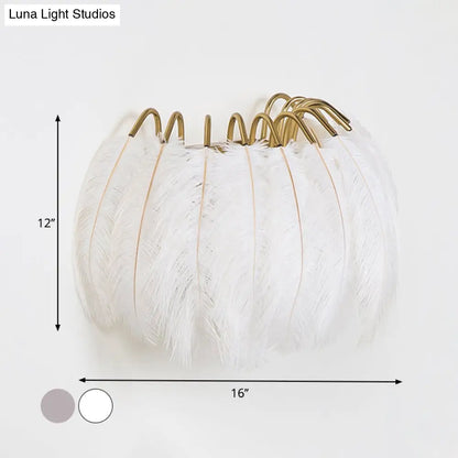 DecorBites™ Modern Grey and White Sconce Light with Feather Detail for Parlor Wall