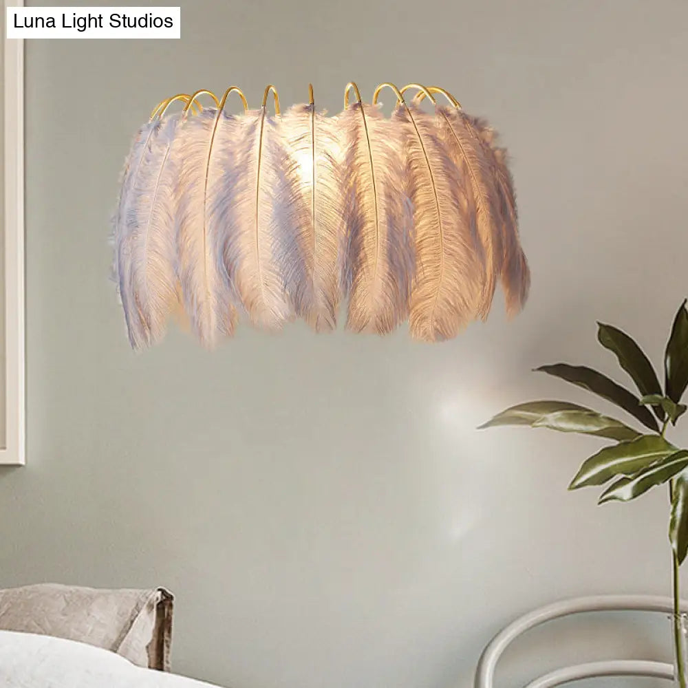 DecorBites™ Modern Grey and White Sconce Light with Feather Detail for Parlor Wall