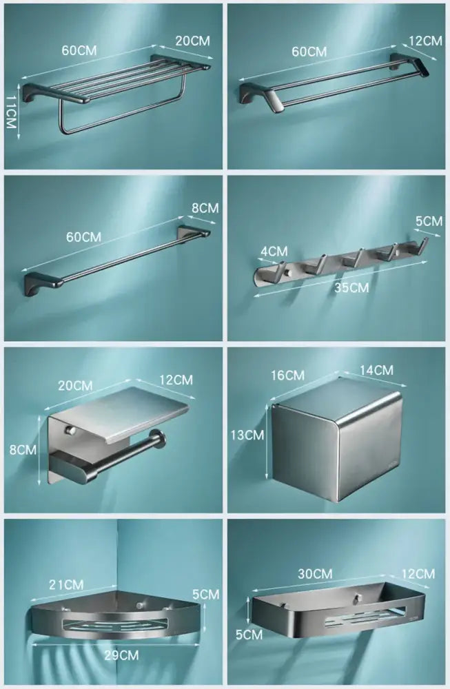 Modern grey bathroom accessories set stainless steel towel rack