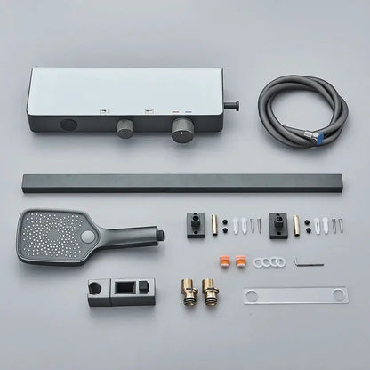 Modern grey digital shower faucet set with shelf for bathroom