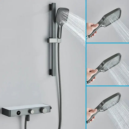 Modern grey digital shower faucet set with shelf for bathroom