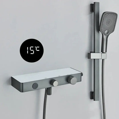 Modern grey digital shower faucet set with shelf for bathroom