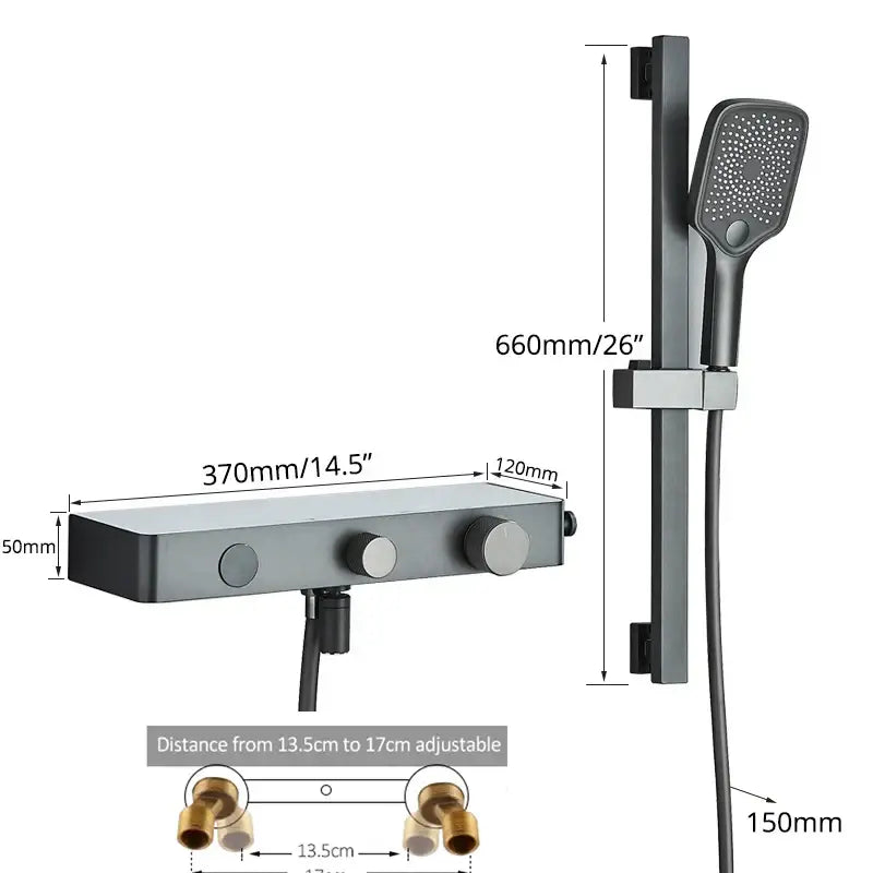 Modern grey digital shower faucet set with shelf for bathroom
