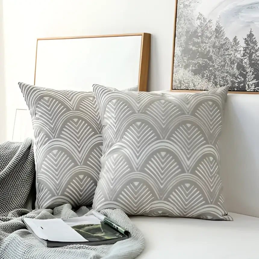 Modern grey geometric embroidered cushion cover living room set
