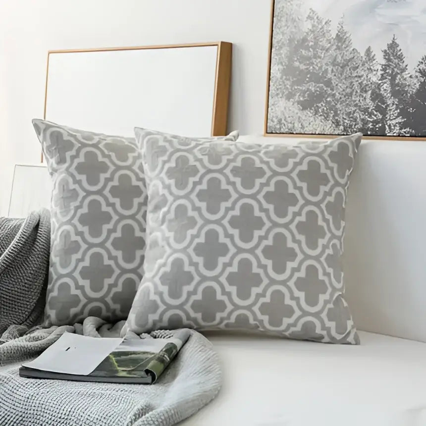 Modern grey geometric embroidered cushion cover living room set