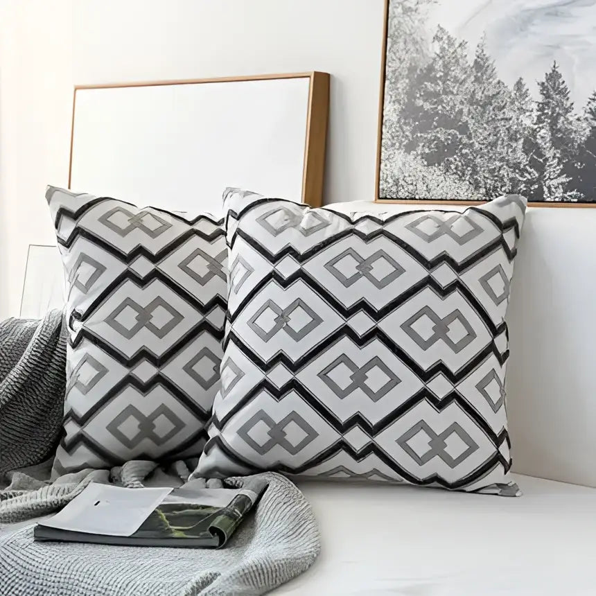 Modern grey geometric embroidered cushion cover living room set