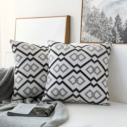 Modern grey geometric embroidered cushion cover living room set