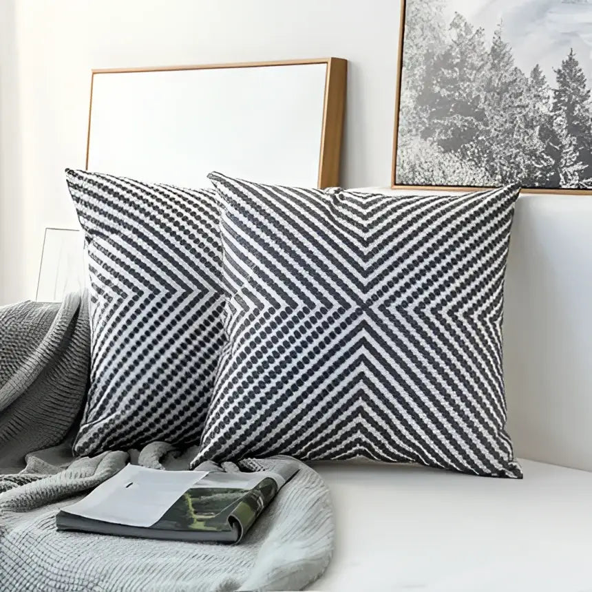 Modern grey geometric embroidered cushion cover living room set