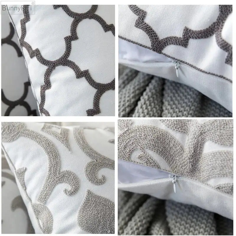 Modern grey geometric embroidered cushion cover living room set