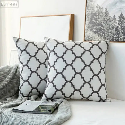 Modern grey geometric embroidered cushion cover living room set