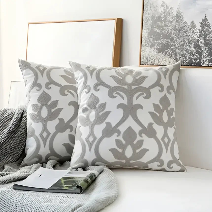 Modern grey geometric embroidered cushion cover living room set