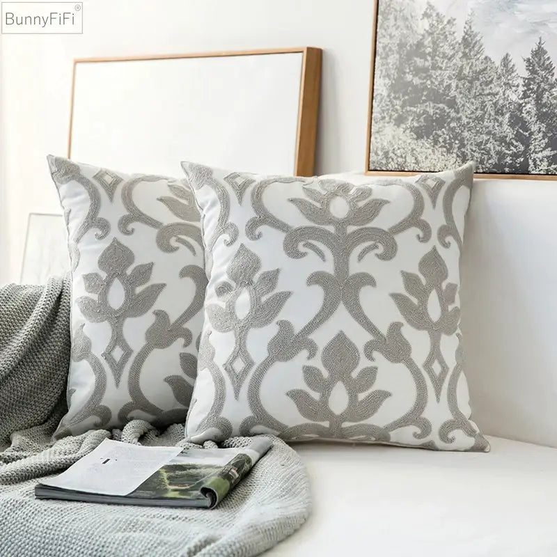 Modern grey geometric embroidered cushion cover living room set