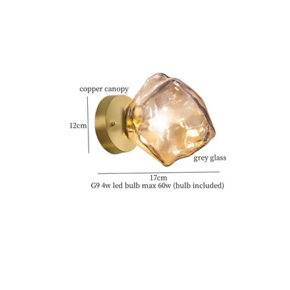 Modern grey glass led wall lamp bedroom gold crystal sconce