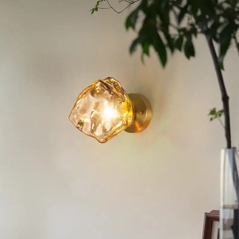 Modern grey glass led wall lamp bedroom gold crystal sconce