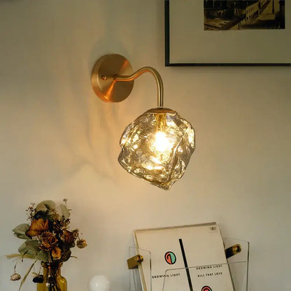 Modern grey glass led wall lamp bedroom gold crystal sconce