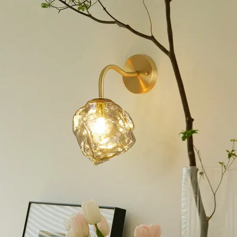 Modern grey glass led wall lamp bedroom gold crystal sconce
