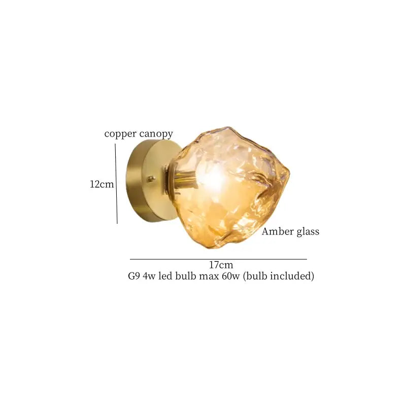 Modern grey glass led wall lamp bedroom gold crystal sconce