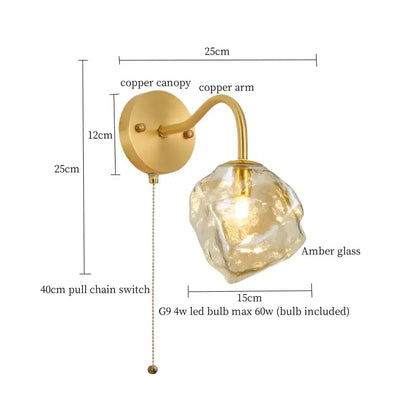 Modern grey glass led wall lamp bedroom gold crystal sconce