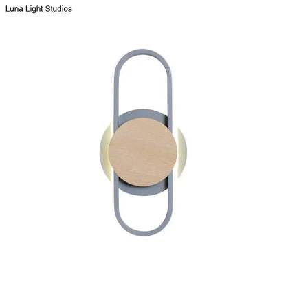 Modern grey & light wood led wall sconce bedroom ring light