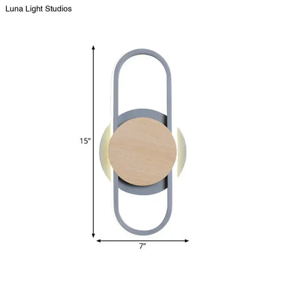 Modern grey & light wood led wall sconce bedroom ring light