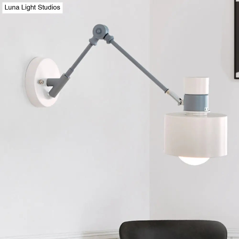 DecorBites™ Modern Grey Metal Wall Sconce Light with Adjustable Arm - 1 Bulb Drum Fixture