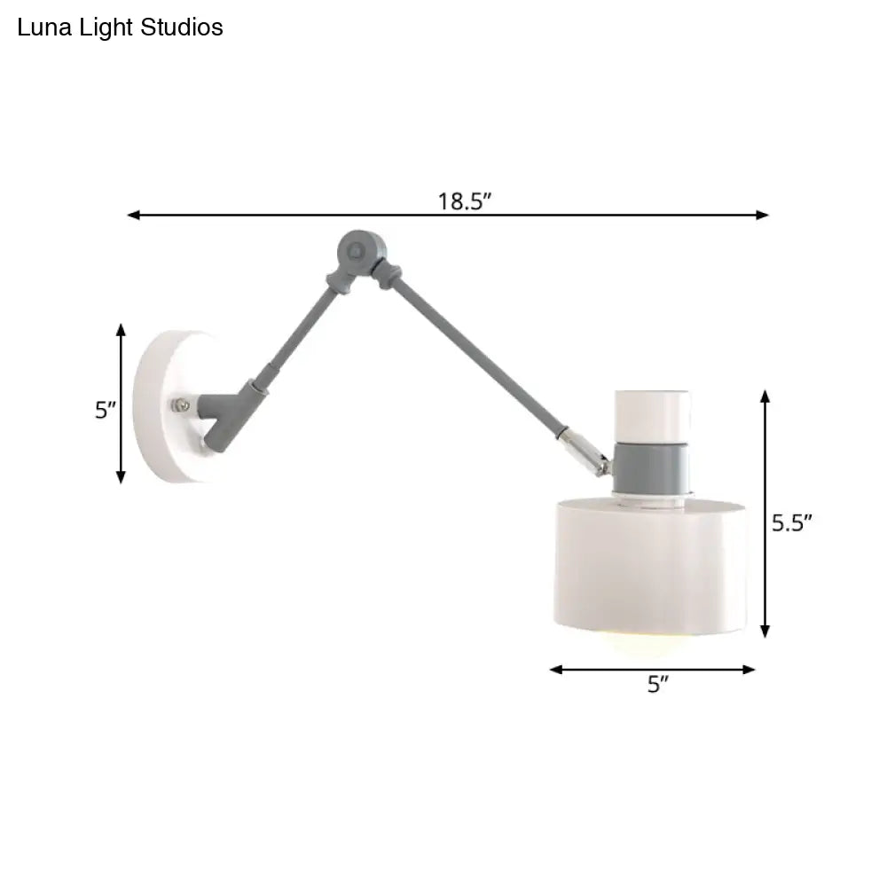 DecorBites™ Modern Grey Metal Wall Sconce Light with Adjustable Arm - 1 Bulb Drum Fixture