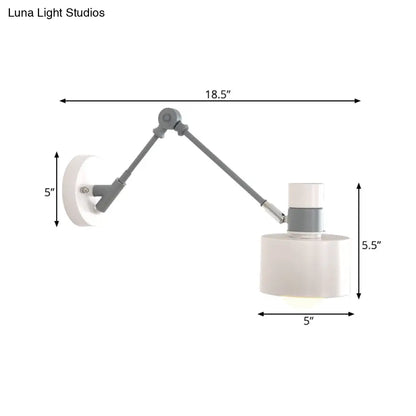 DecorBites™ Modern Grey Metal Wall Sconce Light with Adjustable Arm - 1 Bulb Drum Fixture