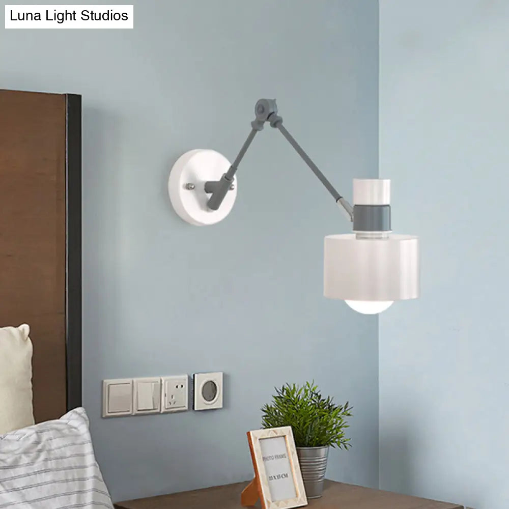 DecorBites™ Modern Grey Metal Wall Sconce Light with Adjustable Arm - 1 Bulb Drum Fixture