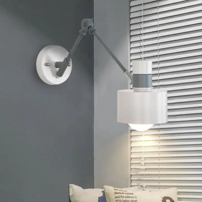 DecorBites™ Modern Grey Metal Wall Sconce Light with Adjustable Arm - 1 Bulb Drum Fixture