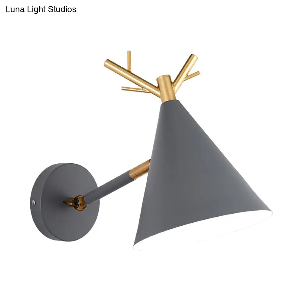 DecorBites™ Modern Grey Tapered Metal Sconce Light - Wall Mounted Bedroom Lighting - 1 Bulb