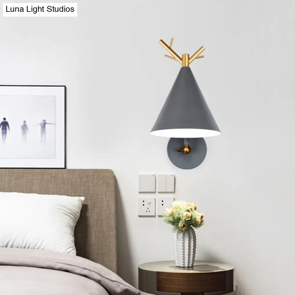 DecorBites™ Modern Grey Tapered Metal Sconce Light - Wall Mounted Bedroom Lighting - 1 Bulb
