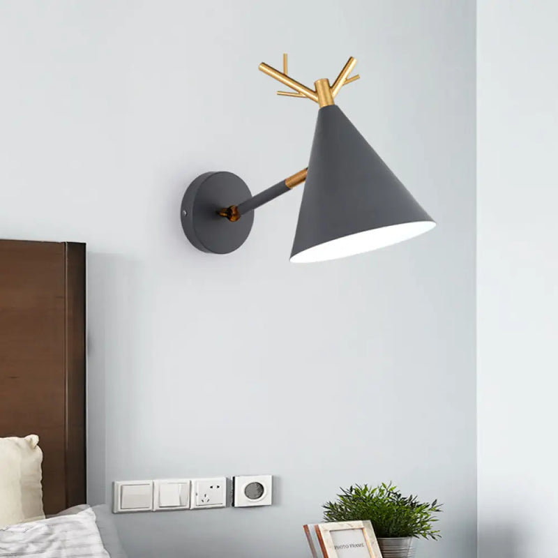 DecorBites™ Modern Grey Tapered Metal Sconce Light - Wall Mounted Bedroom Lighting - 1 Bulb