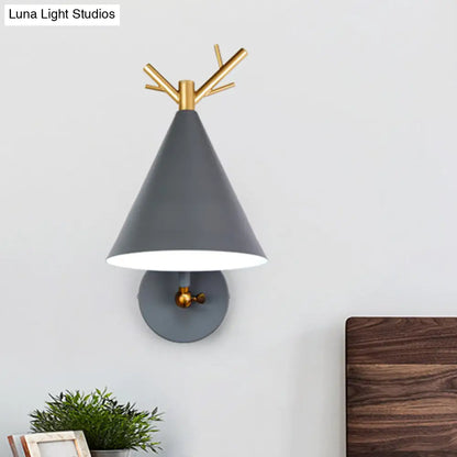 DecorBites™ Modern Grey Tapered Metal Sconce Light - Wall Mounted Bedroom Lighting - 1 Bulb