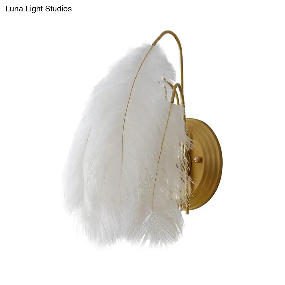 Modern grey & white furry goose feather wall lamp for bedroom