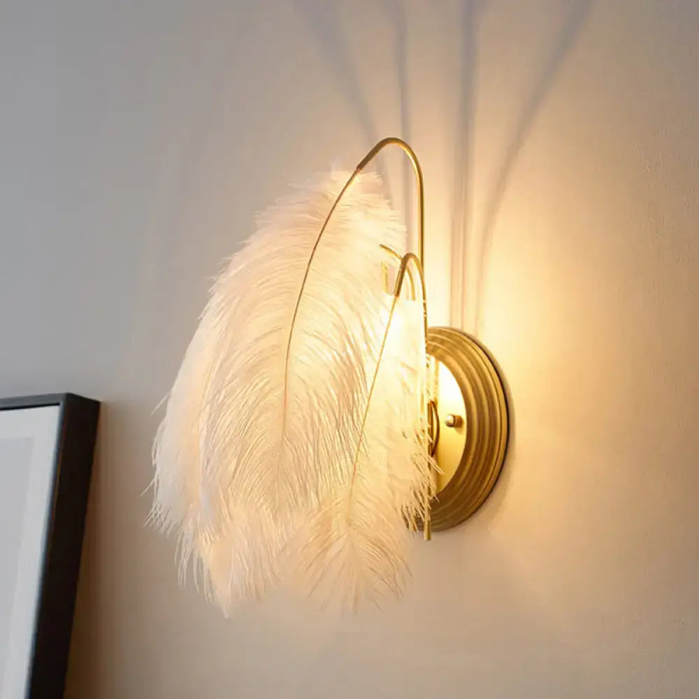 Modern grey & white furry goose feather wall lamp for bedroom