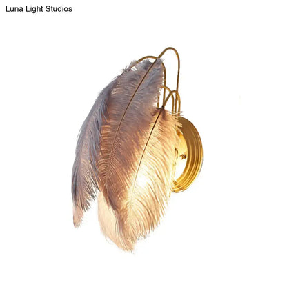 Modern grey & white furry goose feather wall lamp for bedroom