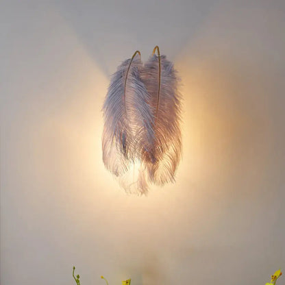 Modern grey & white furry goose feather wall lamp for bedroom