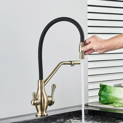 Modern gun gray kitchen faucet with dual handle pure water tap