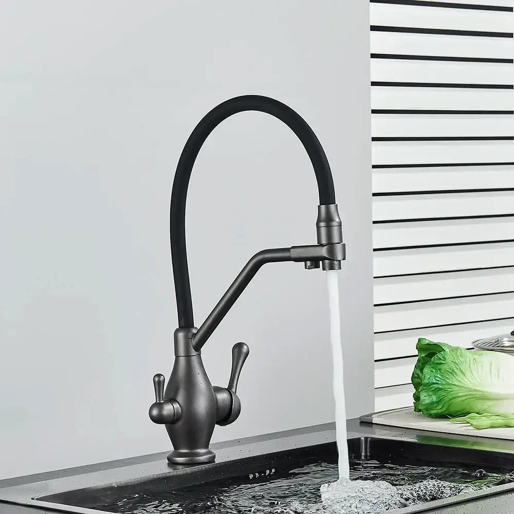Modern gun gray kitchen faucet with dual handle pure water tap