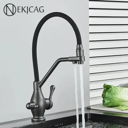 Modern gun gray kitchen faucet with dual handle pure water tap