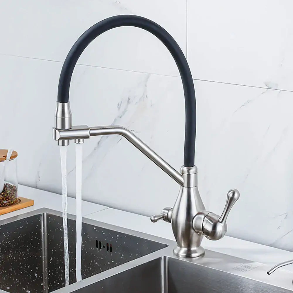 Modern gun gray kitchen faucet with dual handle pure water tap