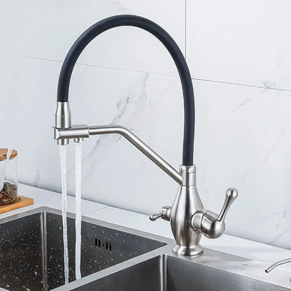 Modern gun gray kitchen faucet with dual handle pure water tap