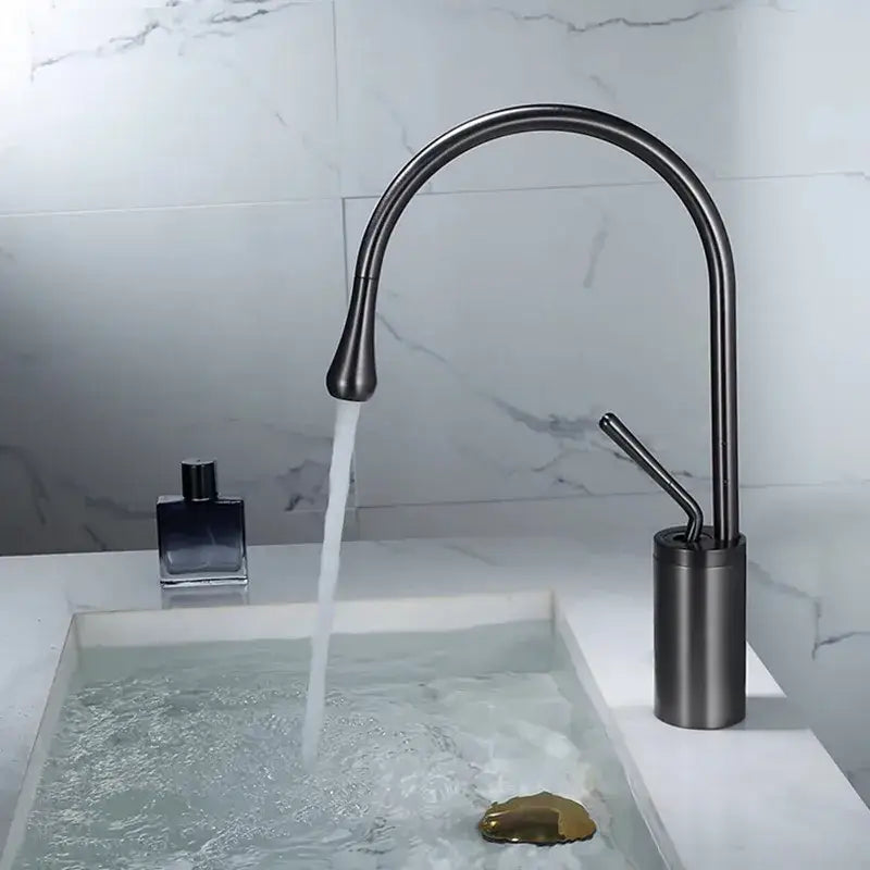 Modern gun grey brass basin faucet kitchen swivel water crane