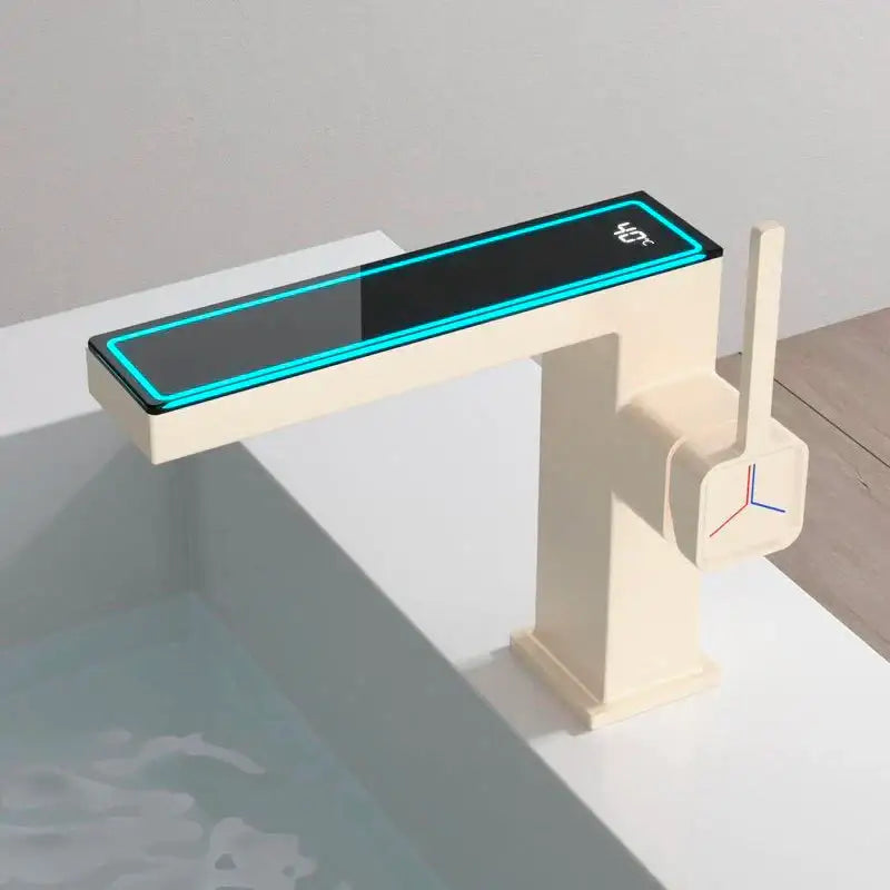 Modern gun grey digital display basin faucet bathroom temperature sensor