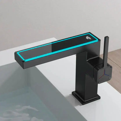 Modern gun grey digital display basin faucet bathroom temperature sensor