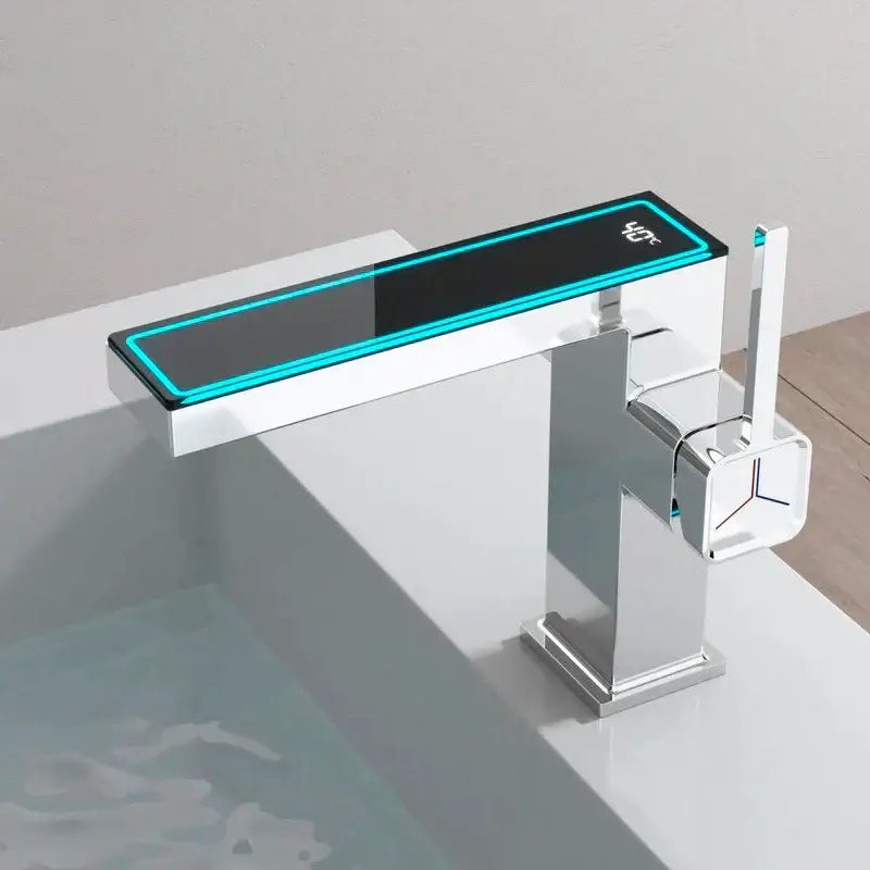 Modern gun grey digital display basin faucet bathroom temperature sensor